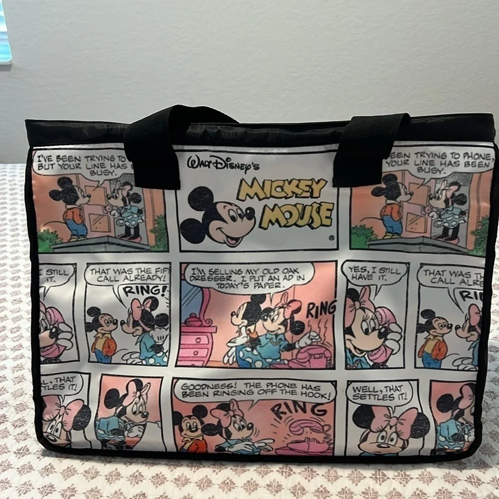 Disney Mickey Minnie Mouse Comic Strip Zipper Tote Travel Overnight Large Bag